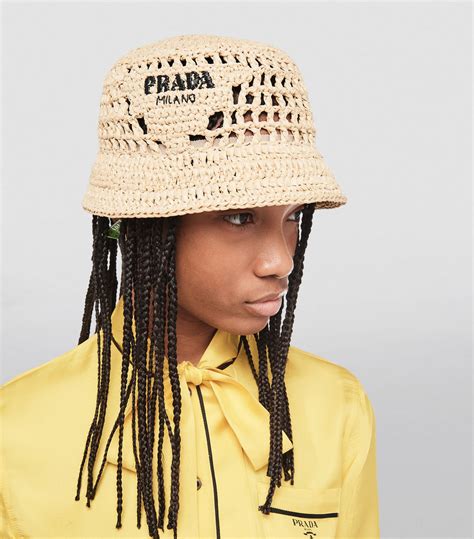 crochet bucket hat prada|Prada bucket hat.